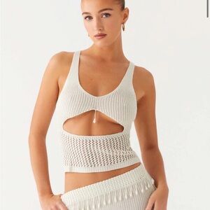 Cream Knit Cutout Top with pearl